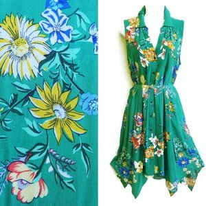 Maeve Dress Green Rory Shirt Floral Casual Midi Pockets Belted Handkerchief Hem